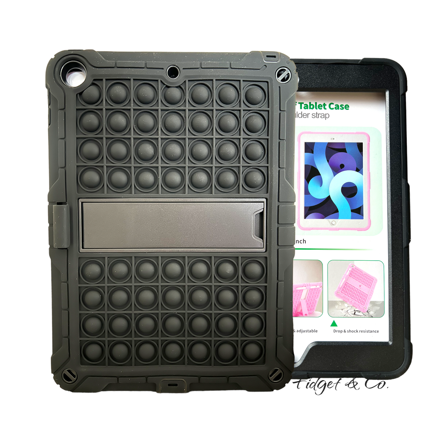 Shock & Drop Resistant Pop It Apple Fidget Sensory iPad Case with adjustable Shoulder Strap